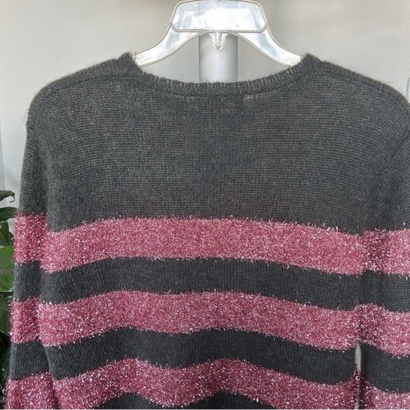 WYSE London Knit Wool Mohair Blend Sweater Sz M/L Striped Gray Pink Sparkly - Picture 8 of 9